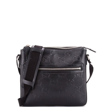 Gucci Front Zip Messenger GG Embossed Perforated Leather Small