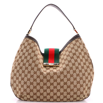 Gucci New Ladies Web Hobo GG Canvas Large