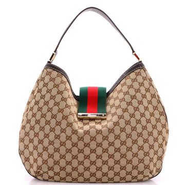 Gucci New Ladies Web Hobo GG Canvas Large