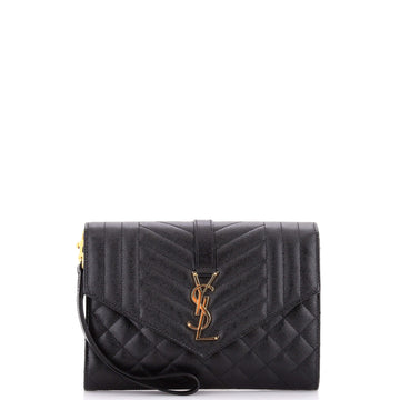 Saint Laurent Classic Monogram Envelope Wristlet Clutch Mixed Matelasse Leather