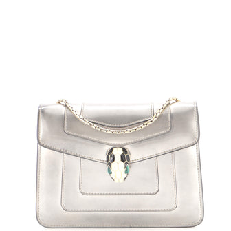 Bvlgari Serpenti Forever Square Shoulder Bag Metallic Leather Small