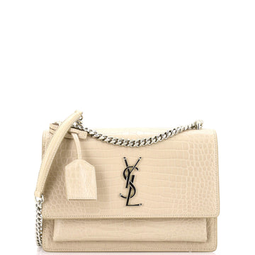 Saint Laurent Sunset Crossbody Bag Crocodile Embossed Leather Medium