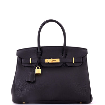 Hermes Birkin Handbag Noir Togo with Gold Hardware 30