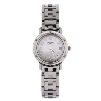 Hermes Clipper Quartz Watch Stainless Steel and Mother of Pearl 24