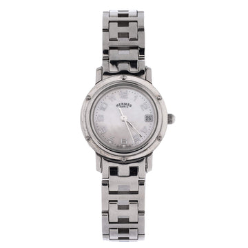Hermes Clipper Quartz Watch Stainless Steel and Mother of Pearl 24