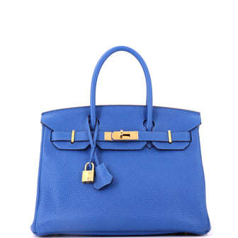 Hermes Birkin Handbag Mykonos Clemence with Gold Hardware 30