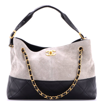 Chanel Coco Base Shopping Bag Quilted Suede and Lambskin Small