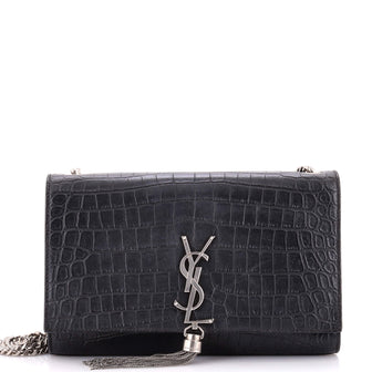Saint Laurent Classic Monogram Tassel Crossbody Bag Crocodile Embossed Leather Medium