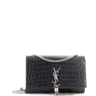 Saint Laurent Classic Monogram Tassel Crossbody Bag Crocodile Embossed Leather Medium