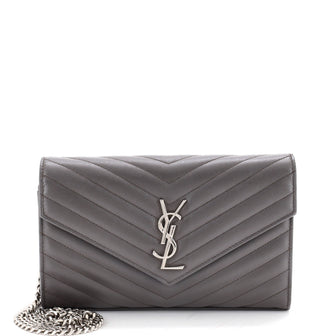 Saint Laurent Classic Monogram Wallet on Chain Matelasse Chevron Leather Medium