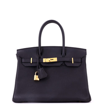 Hermes Birkin Handbag Noir Togo with Gold Hardware 30