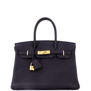 Hermes Birkin Handbag Noir Togo with Gold Hardware 30