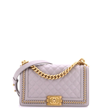 Chanel Boy Flap Bag Quilted Caviar with Whipstitch Chain Detail Old Medium