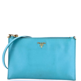 Prada Zip Flat Shoulder Bag Saffiano Leather Small