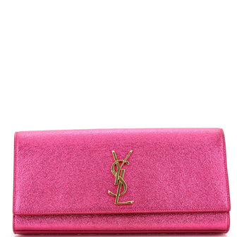 Saint Laurent Classic Monogram Clutch Metallic Calfskin Long