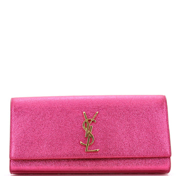 Saint Laurent Classic Monogram Clutch Metallic Calfskin Long