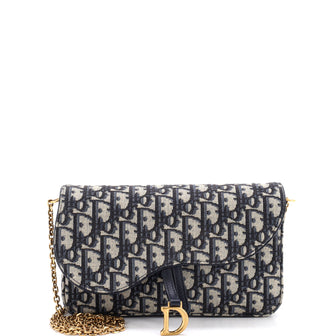 Christian Dior Saddle Chain Wallet Oblique Canvas