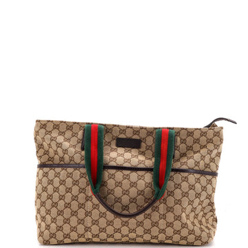 Gucci Diaper Web Strap Tote GG Canvas Large