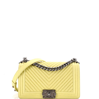 Chanel Boy Flap Bag Chevron Wrinkled Lambskin Old Medium