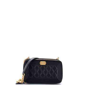 Chanel Boy Double Zip Clutch with Chain Quilted Caviar