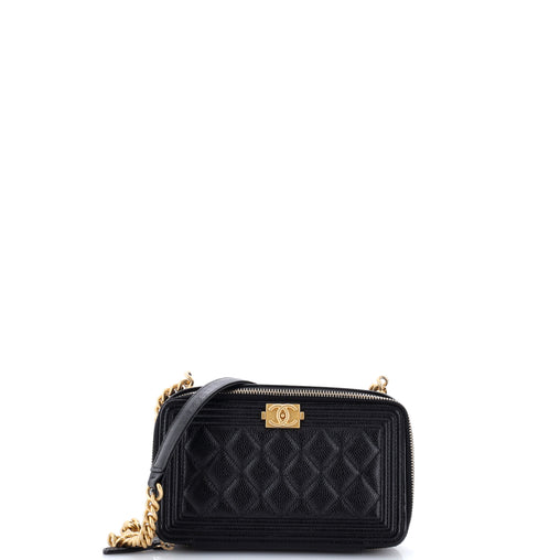 Chanel Boy Double Zip Clutch with Chain Quilted Caviar Black 4536191