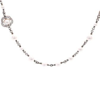 Chanel CC Station Long Necklace Metal with Faux Pearls and Crystals