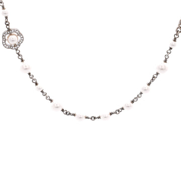 Chanel CC Station Long Necklace Metal with Faux Pearls and Crystals