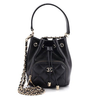 Chanel Business Affinity Top Handle Drawstring Bucket Bag Quilted Caviar Mini