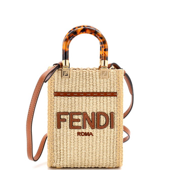 Fendi Sunshine Shopper Tote Straw and Leather Mini