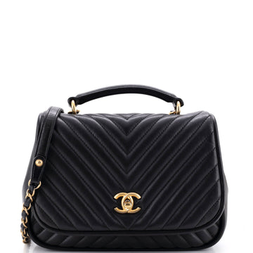 Chanel Reversed Round Flap Bag Chevron Lambskin Medium