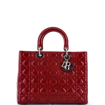 Christian Dior Lady Dior Bag Cannage Quilt Patent Large