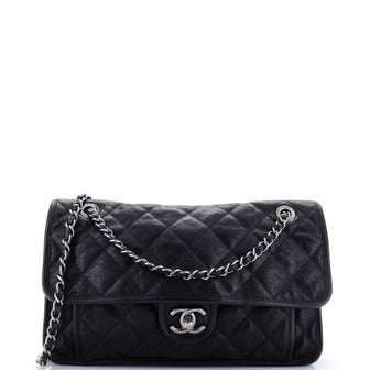 Chanel French Riviera Flap Bag Quilted Caviar Large