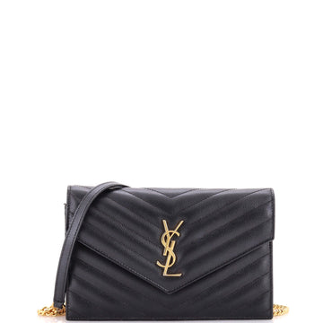 Saint Laurent Classic Monogram Wallet on Chain Matelasse Chevron Leather Small