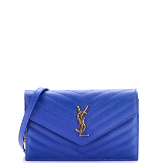 Saint Laurent Classic Monogram Wallet on Chain Matelasse Chevron Leather Small