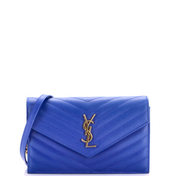 Saint Laurent Classic Monogram Wallet on Chain Matelasse Chevron Leather Small
