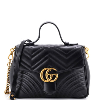 Gucci GG Marmont Top Handle Flap Bag Matelasse Leather Small