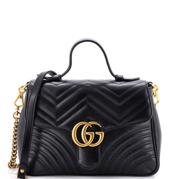 Gucci GG Marmont Top Handle Flap Bag Matelasse Leather Small