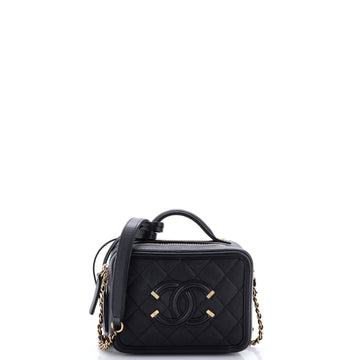 Chanel Filigree Vanity Case Quilted Caviar Small