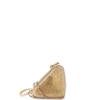 Prada Triangle Double Pouch Crossbody Crystal Embellished Satin Mini