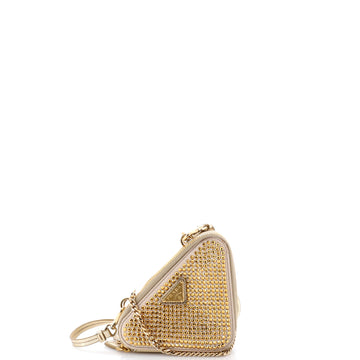 Prada Triangle Double Pouch Crossbody Crystal Embellished Satin Mini