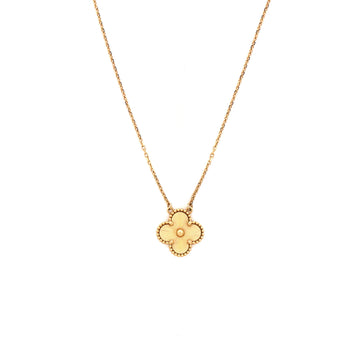 Van Cleef & Arpels Vintage Alhambra Pendant Necklace Guilloche 18K Yellow Gold