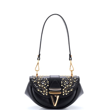Versace Virtus Convertible Flap Shoulder Bag Embellished Leather Small