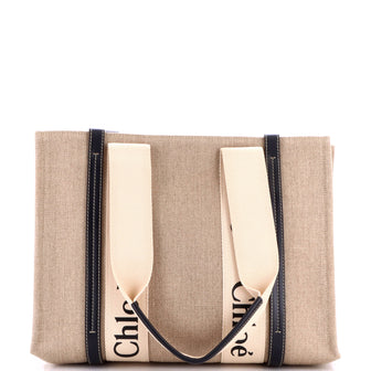 Chloe Woody Tote Canvas with Leather Medium