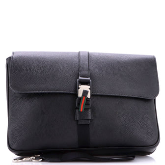 Gucci Web Buckle Wristlet Briefcase Leather