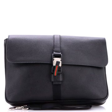 Gucci Web Buckle Wristlet Briefcase Leather