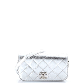 Chanel CC Flap Clutch on Chain Quilted Hammered Metallic Calfskin