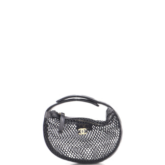 Chanel CC Hobo Pouch Bag Mesh with Quilted Leather