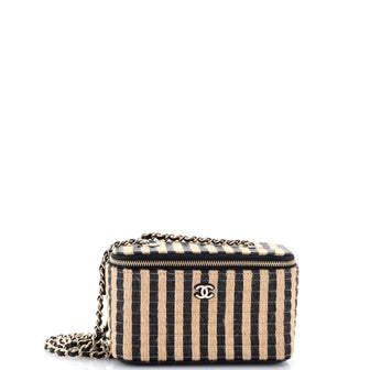 Chanel Classic Vanity Case with Chain Striped Raffia and Jute Small