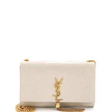 Saint Laurent Classic Monogram Tassel Crossbody Bag Crocodile Embossed Leather Medium