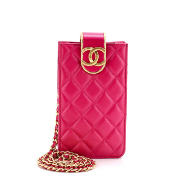 Chanel Quilt Metal Edge CC Phone Holder with Chain Quilted Lambskin